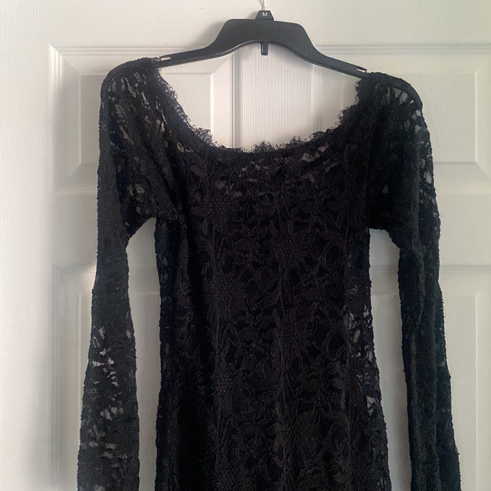 ✨ BLACK WOMEN’S LONGSLEEVE LACE SHORT FORMAL 🖤✨DRESS size XL GREATCONDITION